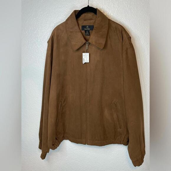 Gary Player men’s brown suede satin lined zip up collared jacket n size xl - Picture 1 of 11